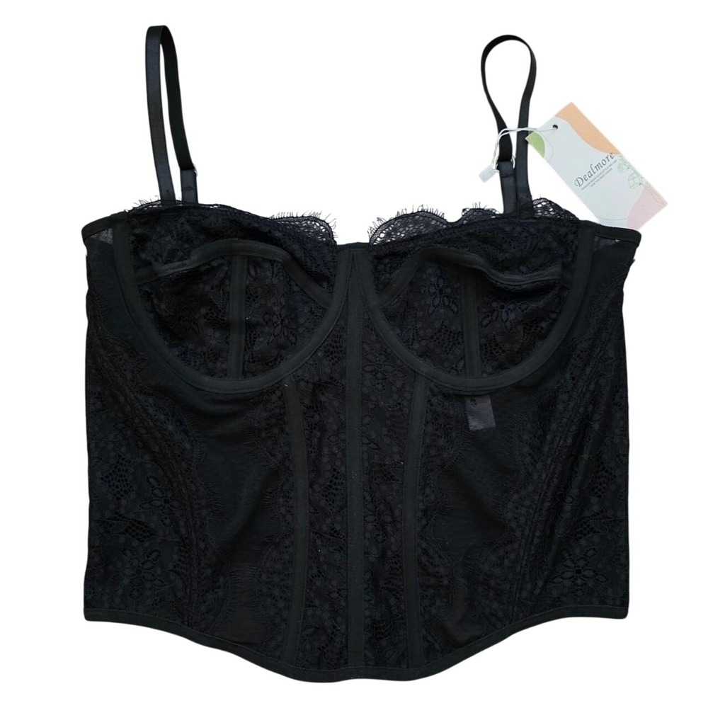 Dealmore Black Lace Corset Top Women Y2K Coquette Medium NWT Sheer Bustier